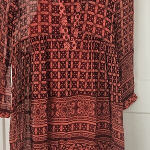 Antheopologie Maeve Red Printed Boho Tunic